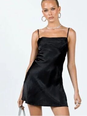 Princess Polly Classic Black Satin Mini Slip Dress Size 4